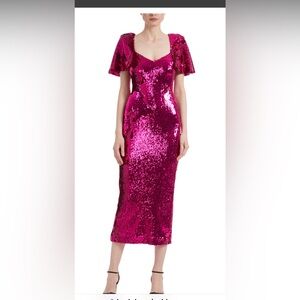 Bradgley Mischka Cerise Sequined Cocktail Dress